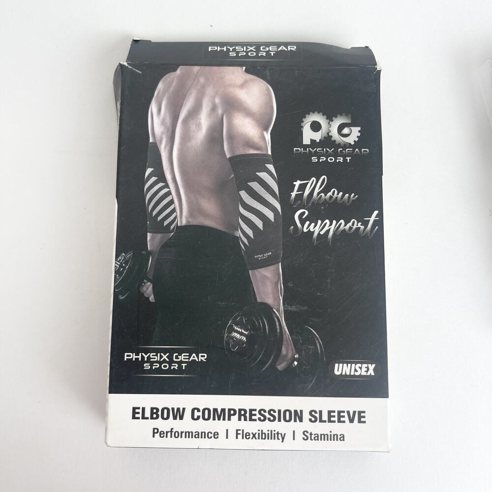 1-pack Physix Gear Sport Elbow Brace Unisex Compression‎ Sleeve Black/Grey SMALL